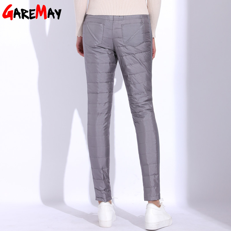 Winter Pant for Women High Waist Elastic Elegant Casual Down Pants Women's Warm Velvet Pencil Classic Thicken GAREMAY 210428