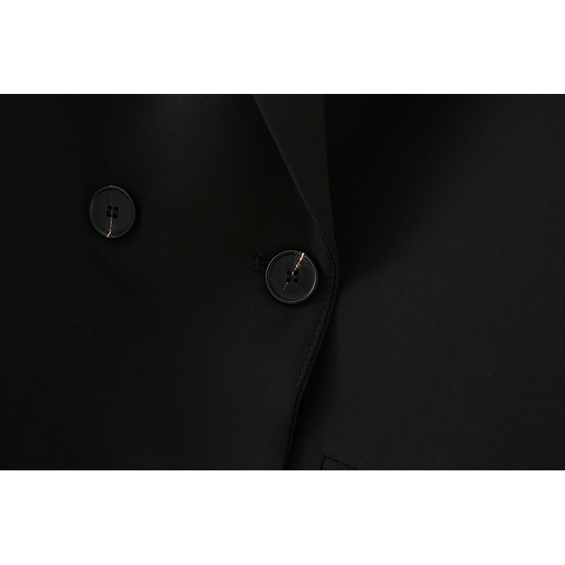 Causal Women Solid Black Blazers Fashion Ladies Double Breasted Polyester Jacket Streetwear Female Chic Pocket Jackets 210430