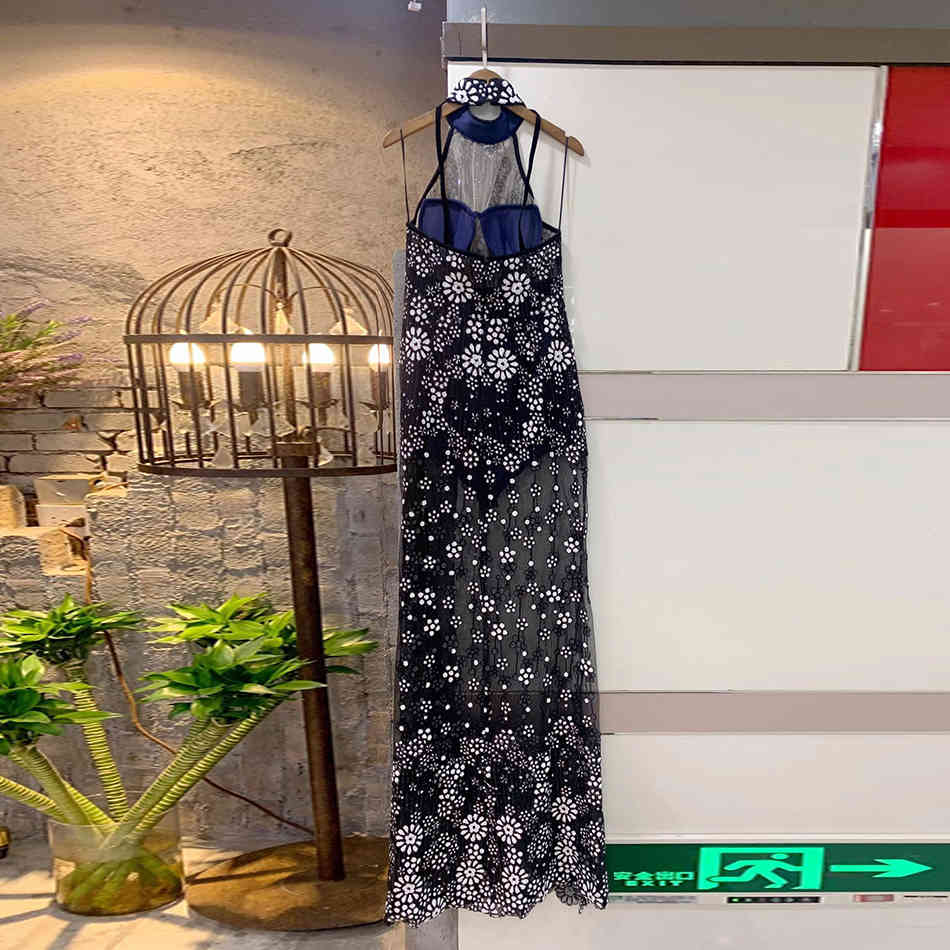 Free Fashion Flower Sequin Long Dresses Sexy Halter Sleeveless Bodycon Dress Club Night Party Vestidos 210524