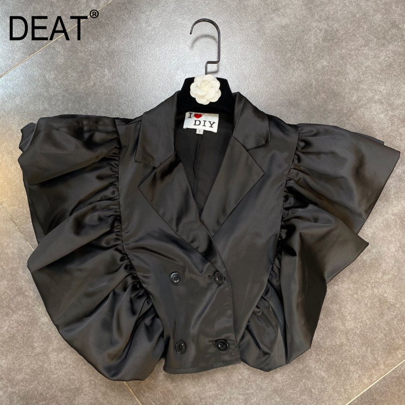 Summer Short Flying Sleeve Turn Down Collar Double Breasted Buttons Black Shirt Women Crop Top HR441 210525
Summer Short Flying Sleeve Turn Down Collar Double Breasted Buttons Black Shirt Women Crop Top HR441 210525