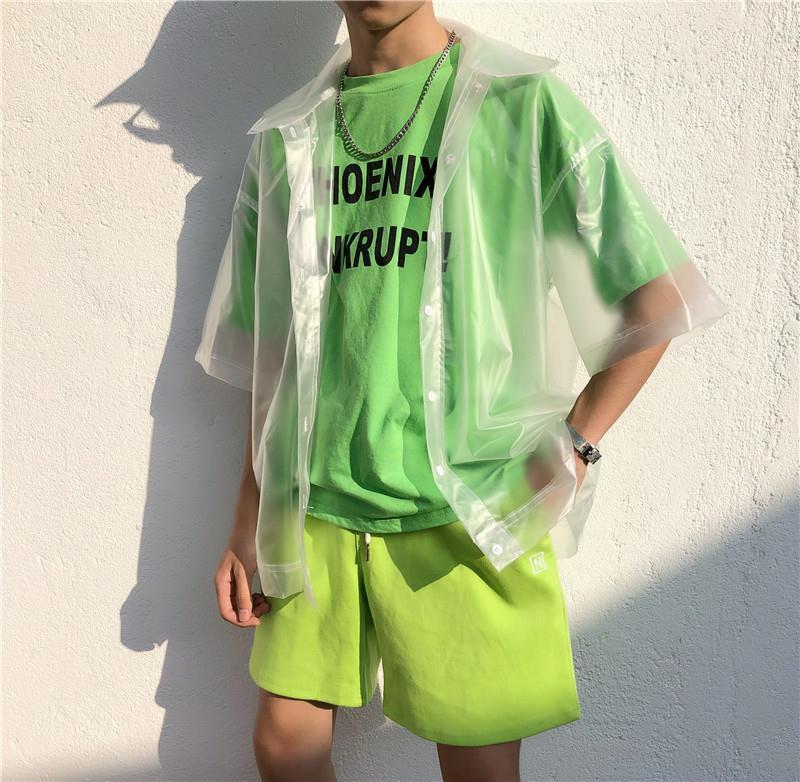 Men's Casual Shirts Retro Plastic Transparent Short-sleeved Shirt Jacket Stand Collar Harajuku Tops Solid Color Vintage Brand 2021 Streetwea, One style
Men's Casual Shirts Retro Plastic Transparent Short-sleeved Shirt Jacket Stand Collar Harajuku Tops Solid Color Vintage Brand 2021 Streetwea, One style