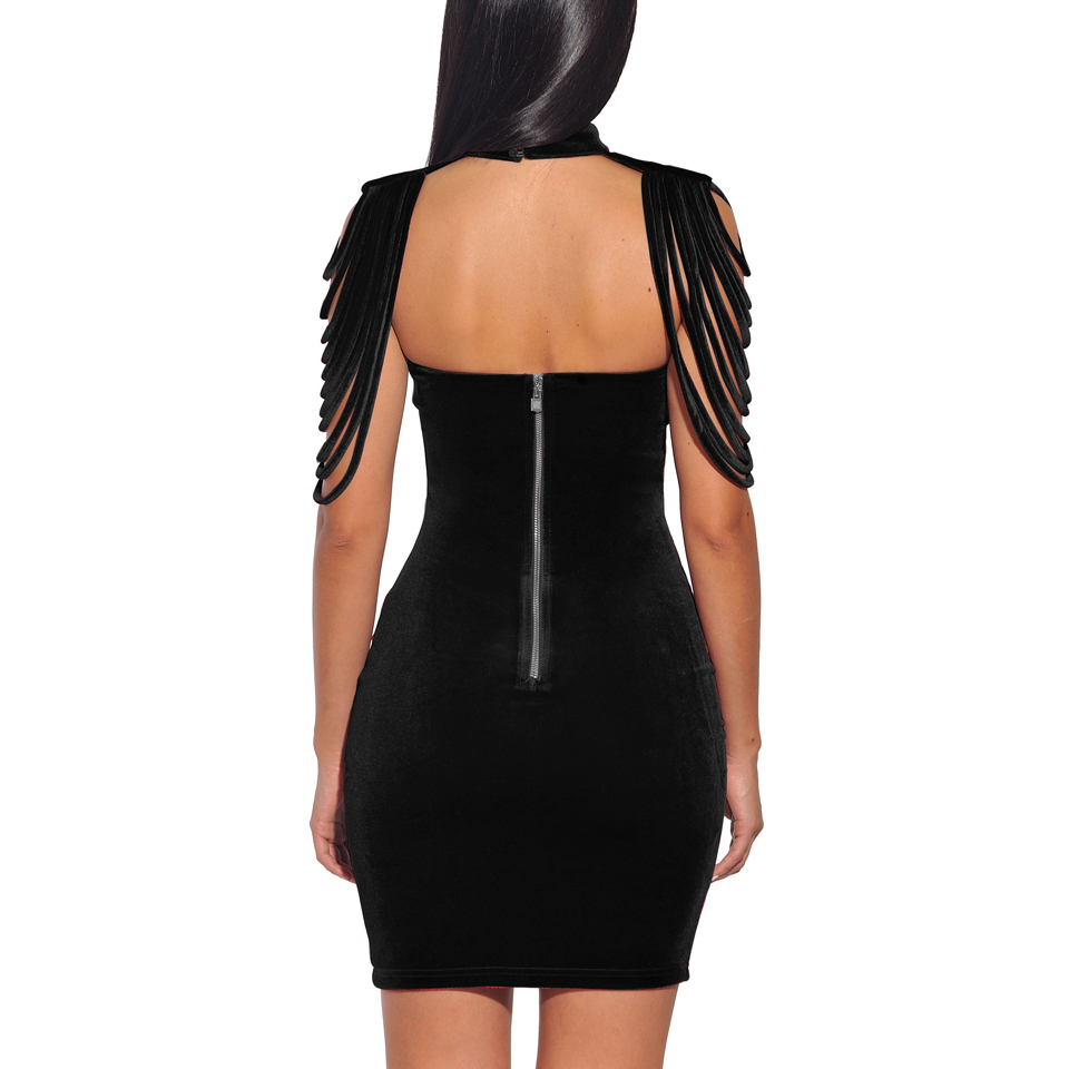 Summer Women Elegant Black Velvet Club Party Dress Sexy Sleeveless Tassel Celebrity Evening Out Wear Lady Dresses 210423