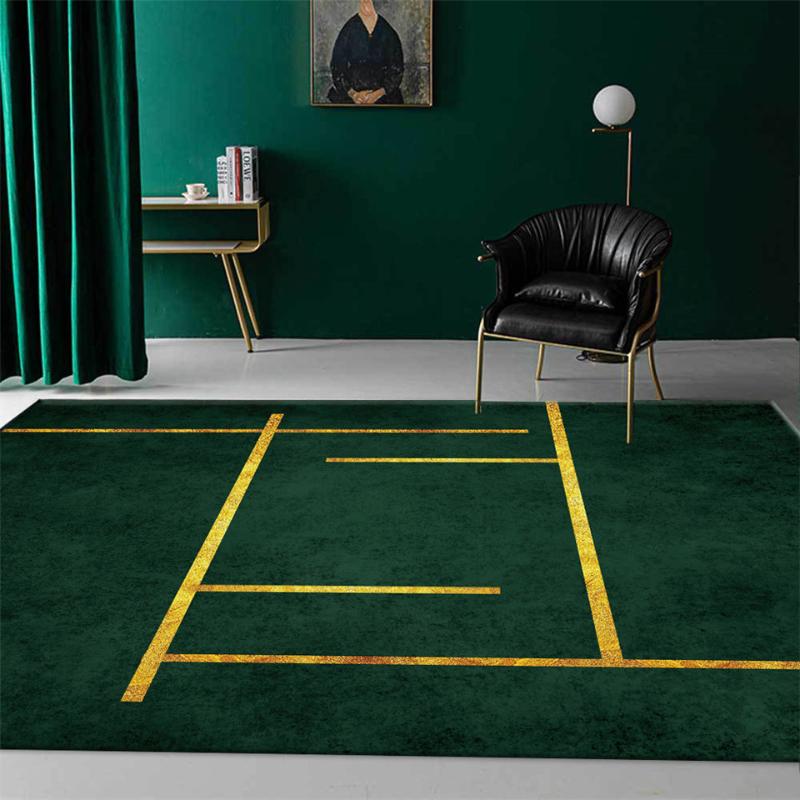 Luxury Golden Lines Dark Green Carpet For Living Room Floor Mat Beside Table Simple Decoration Home Hallway Bath Doormat Carpets