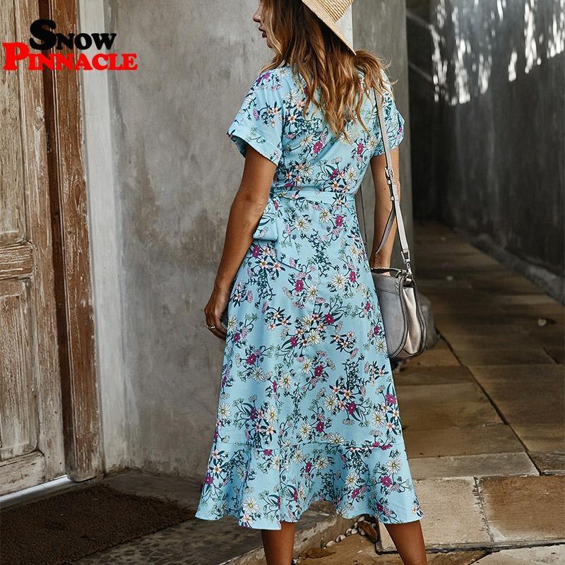 Bohe summer Dress Women Long Beach Sexy Slim short Sleeve Deep V-neck Party Vestidos de fiesta 210524