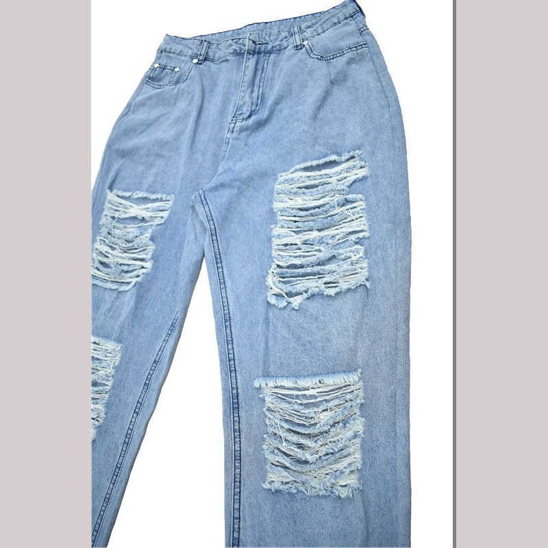 Streetwear Women Baggy Jeans Ripped For High Waist Cargo Pants Fashion Vintage Hole Mom Denim Trousers 210922