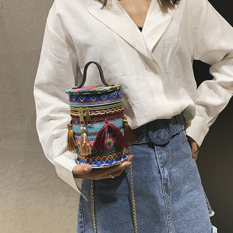 Winter new wave women Bohemian style cylinder make-up one shoulder slant span bag MMM