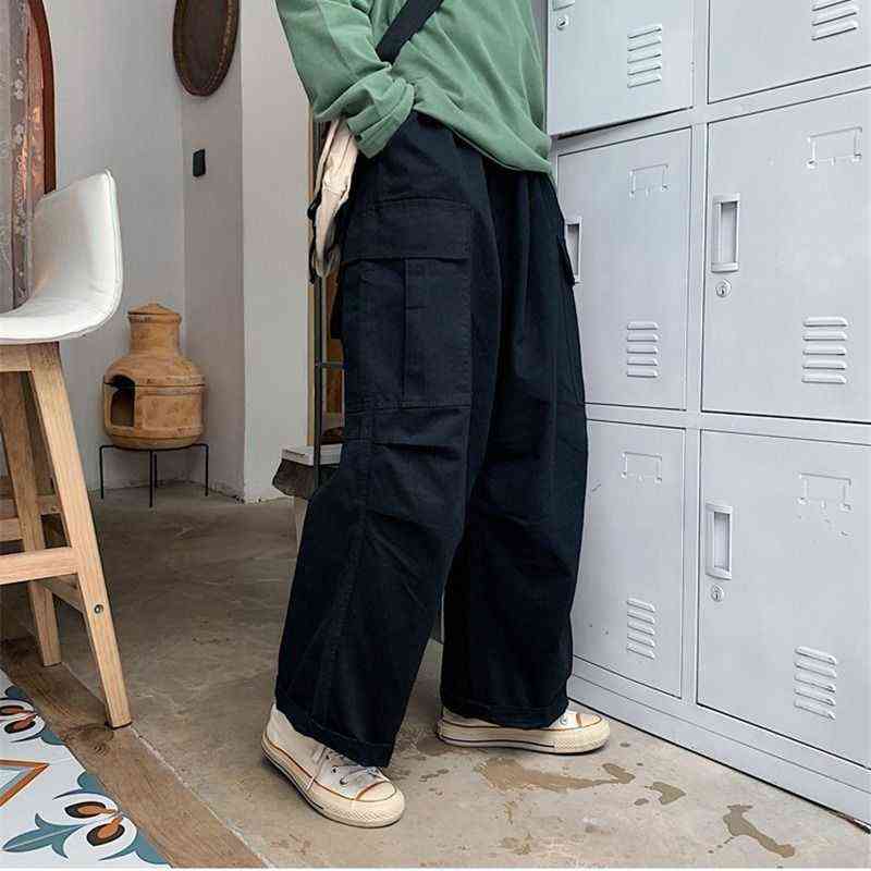 HOUZHOU Streetwear Khaki Cargo Pants Women Korean Fashion Hippie Black Wide Leg Trousers For Female Kpop Oversize Joggers 211115