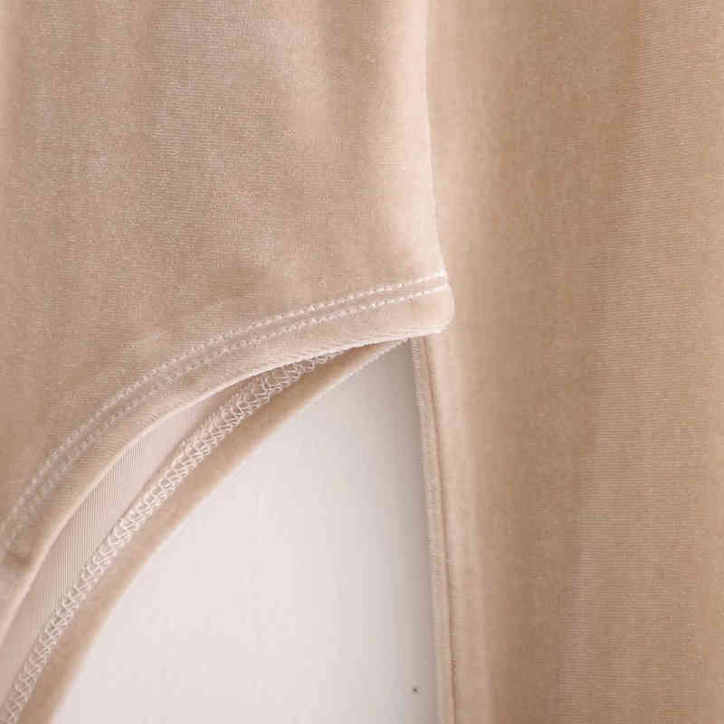 Casual Woman Camel Turtleneck Slim Golden velvet Bodysuits Spring Fashion Sexy Soft Bodysuit Female Elegant 210515