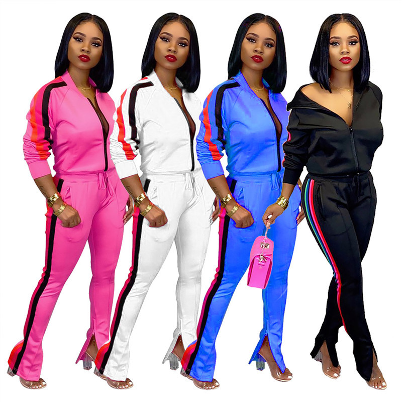Women Designer Striped Patchwork Tracksuits Casual 2 Piece Pants Slim Long Sleeved Stand Collar Tracksuits Fashion Womens OL Tracksuits, White
Women Designer Striped Patchwork Tracksuits Casual 2 Piece Pants Slim Long Sleeved Stand Collar Tracksuits Fashion Womens OL Tracksuits, White