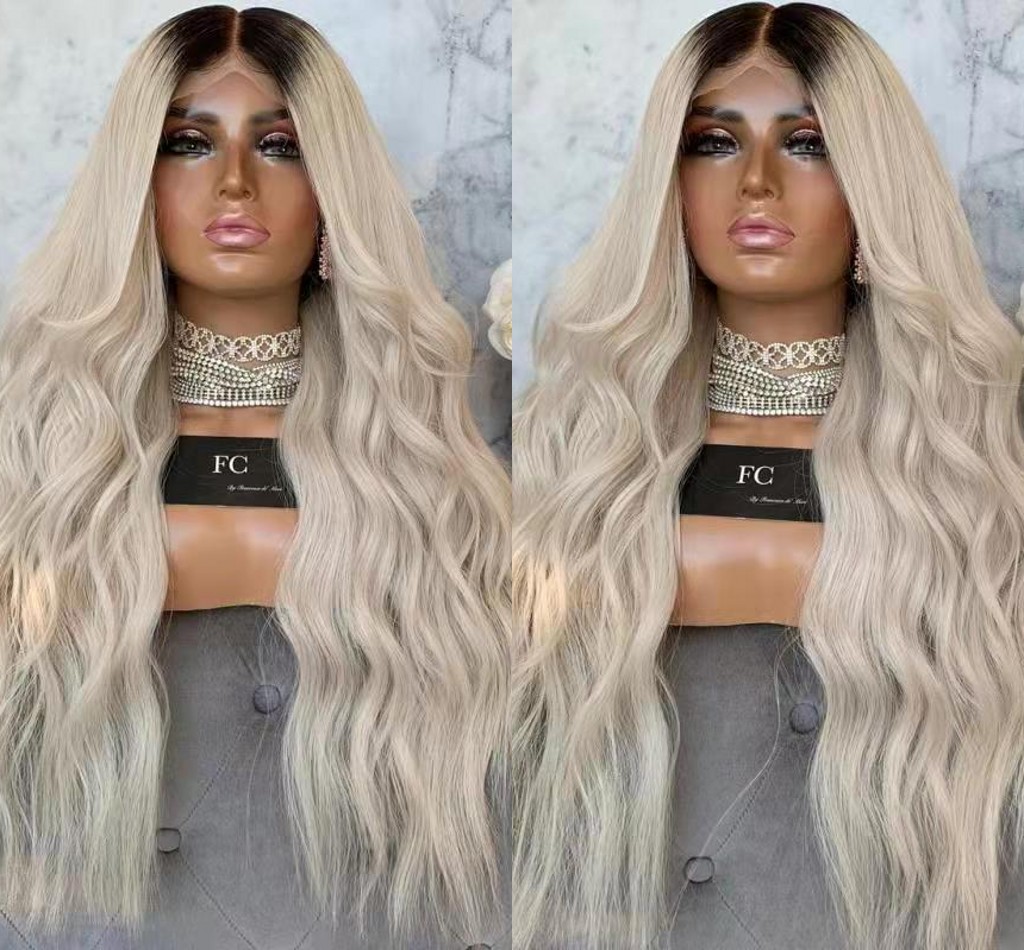 Ombre Blonde Body Wave Wigs With Baby Hair Middle Part Natural Long Wavy Synthetic Lace Front Wig For Black Women