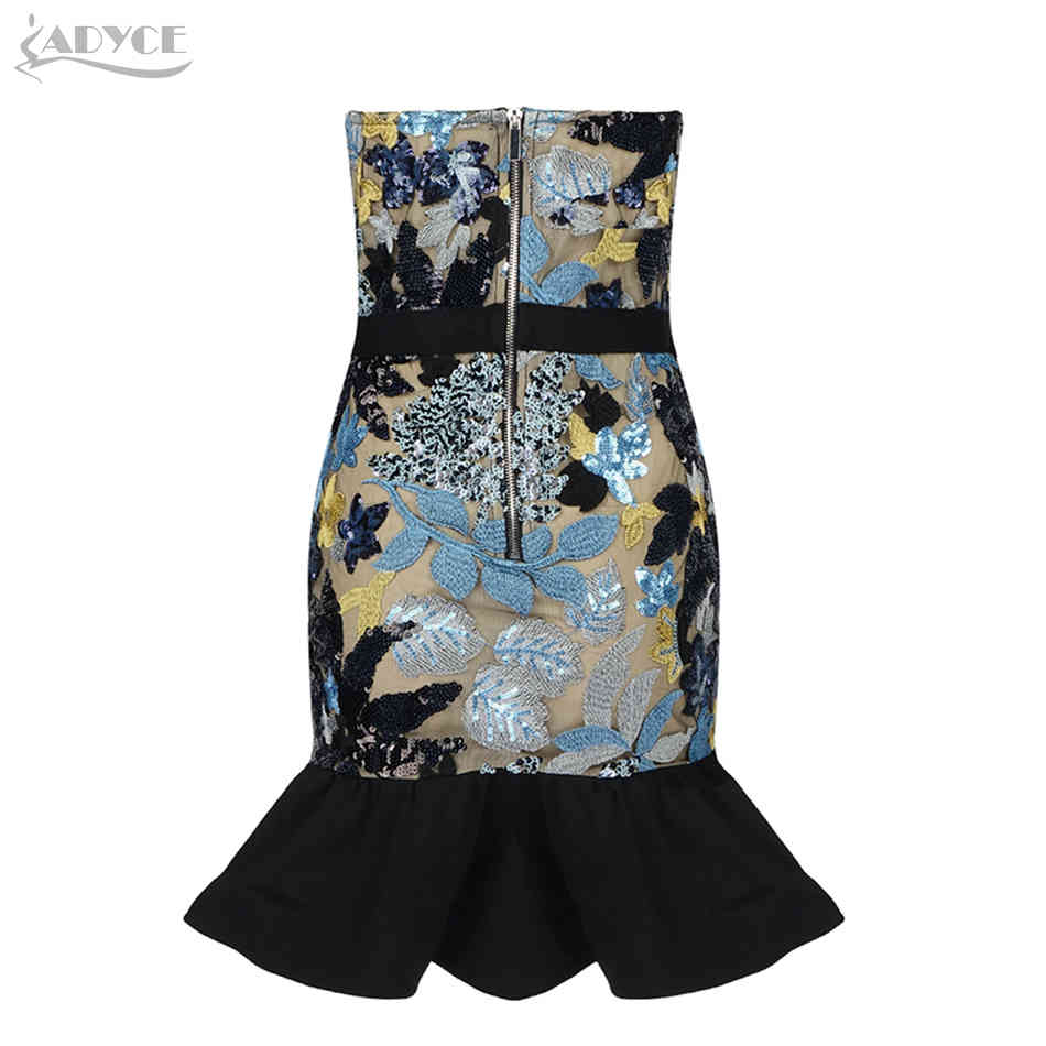 Summer Women Strapless Fashion Mermaid Club Dress Sexy Lace Sleeveless Mini Celebrity Evening Runway Party 210423