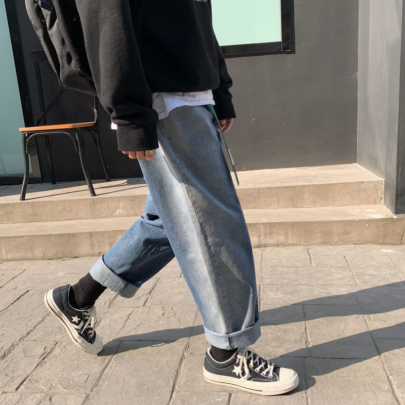 Men's Gradual Change Baggy Homme Casual Pants Classic Cargo Pocket Jeans Leisure Male Biker Denim Blue Color Trousers S-2XL 210524
