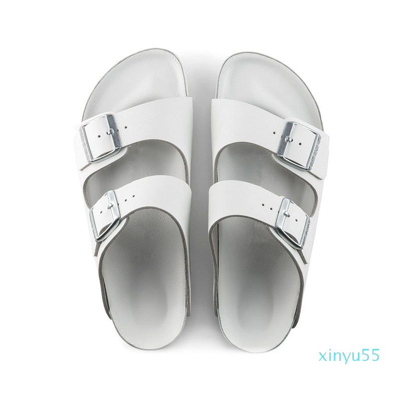 

Famous Brand Arizona Unisex All Black And White Casual Flat Sandals Male Buckle Summer Beach Top Quality Genuine Leather Slippers