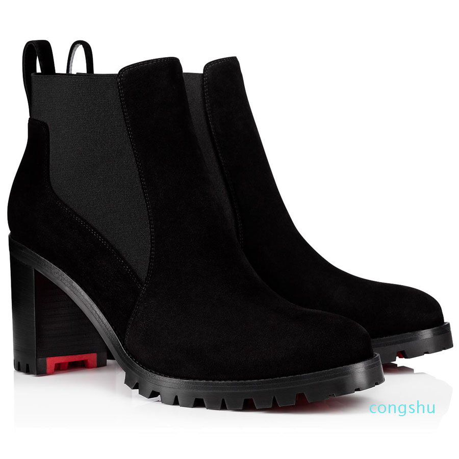 Women Leather Boot Ankle Boots Red Bottom High Heels Chunky…
