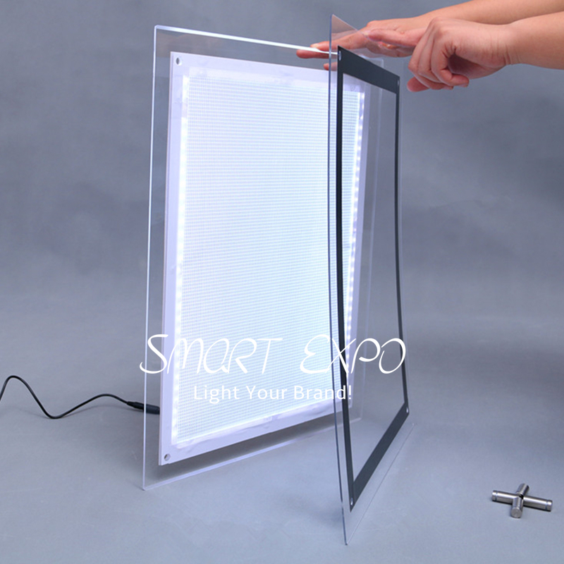 A2 Ultra Slim Crystal Light Box Advertising Display with Acrylic Panel LED 2835 Side-Lit Strong Wooden Case Packing