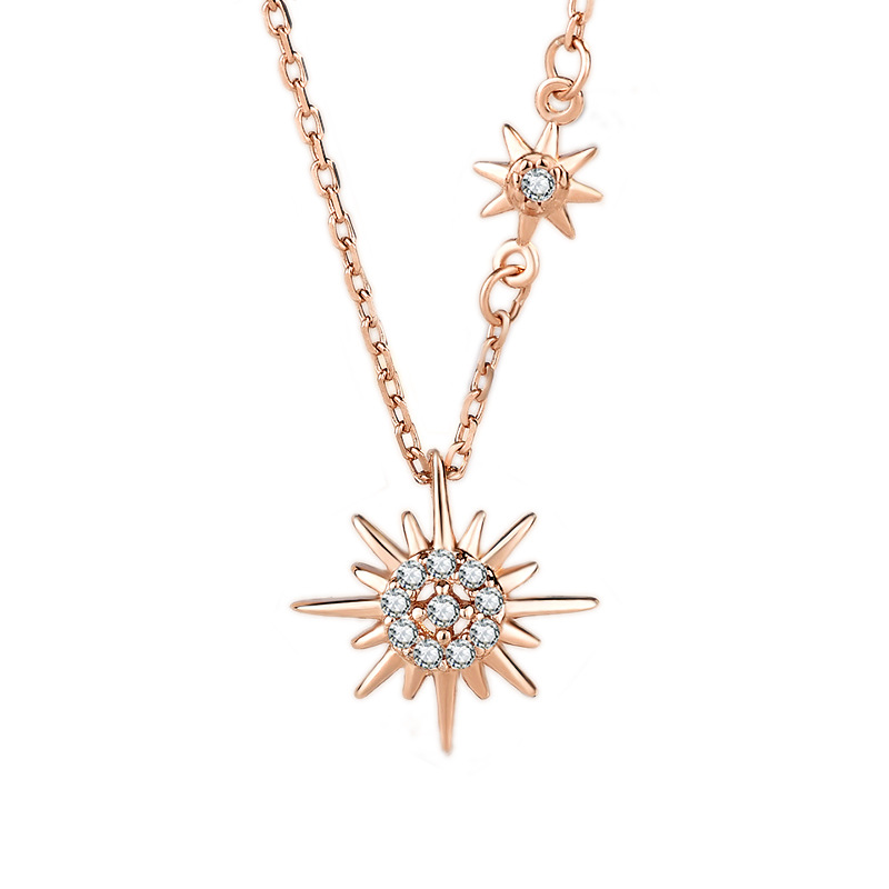rose gold platinum S925 Sterling Silver rhinestones Choker Sunburst Short Dainty Necklace Pendant for Women Girl