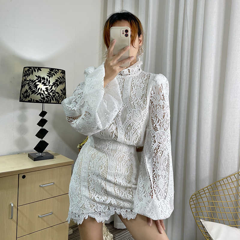 DEAT Women High Elastic Waist Buttocks Skirt Vintage Lace Hollow Out Shirt Two Piece Set Fashion Spring Summer 11B135 210709