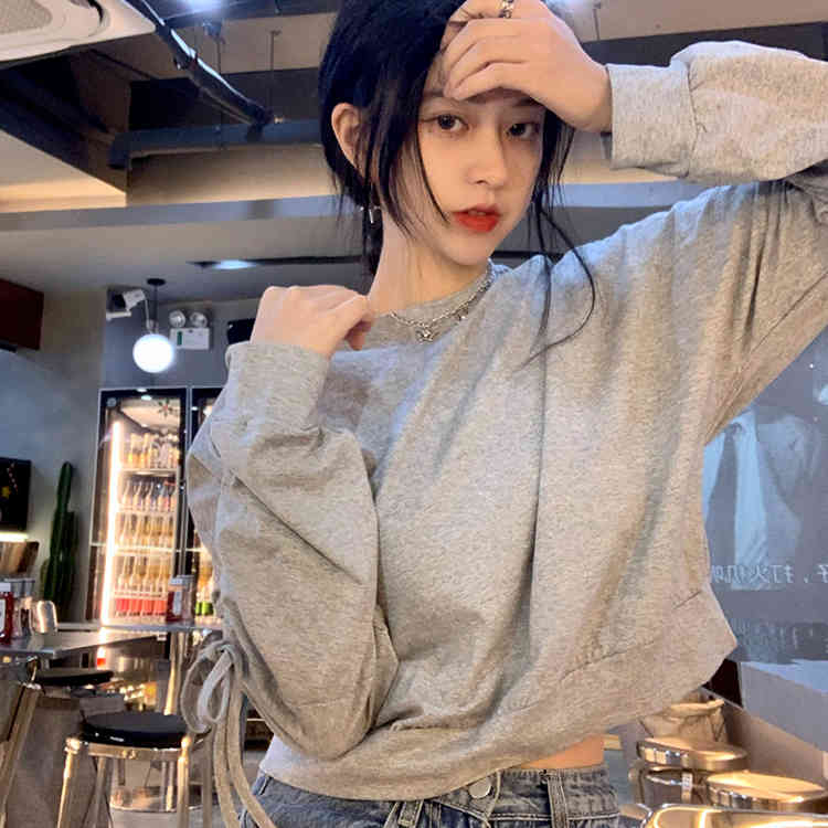 5 Soild colors spring autumn korean style Women Lace up Sweatshirts Thin sweatshirt Womens pullovers (F4231) 210423