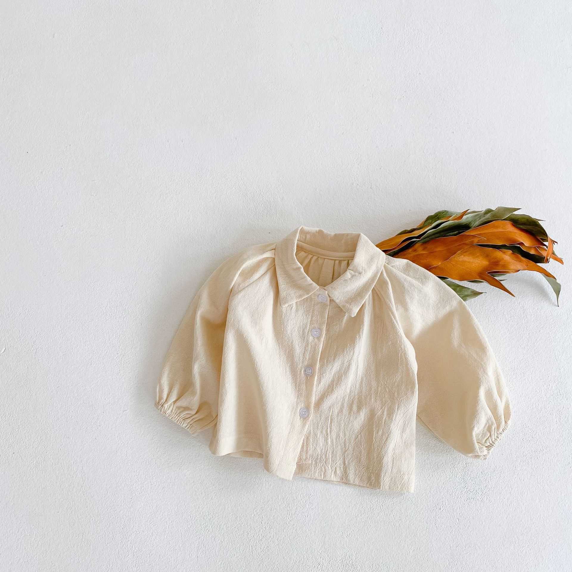 spring baby cotton doll collar solid color models wild loose long-sleeved shirt girls blouses 210702