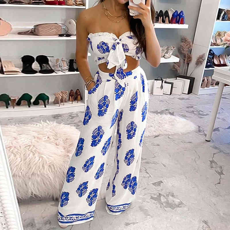 Floral Print Frill Hem Loose Sashes Beach Style Sexy 2 Piece Set Women Strapless Wide Leg Two Piece Outfits Woman 210521, White
Floral Print Frill Hem Loose Sashes Beach Style Sexy 2 Piece Set Women Strapless Wide Leg Two Piece Outfits Woman 210521, White