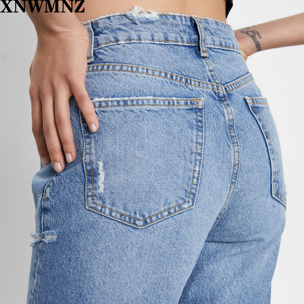 2011za faded high-waist jeans featuring five-pocket design ripped detailing on the front and zip fly and metal button fastenins, Blue
2011za faded high-waist jeans featuring five-pocket design ripped detailing on the front and zip fly and metal button fastenins, Blue