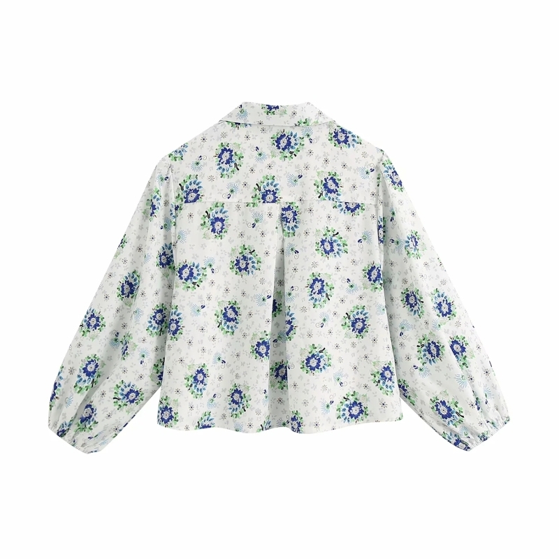 vintage boho women blouses summer white ladies turn-down collar shirts fashion printed female short girls shirt 210430