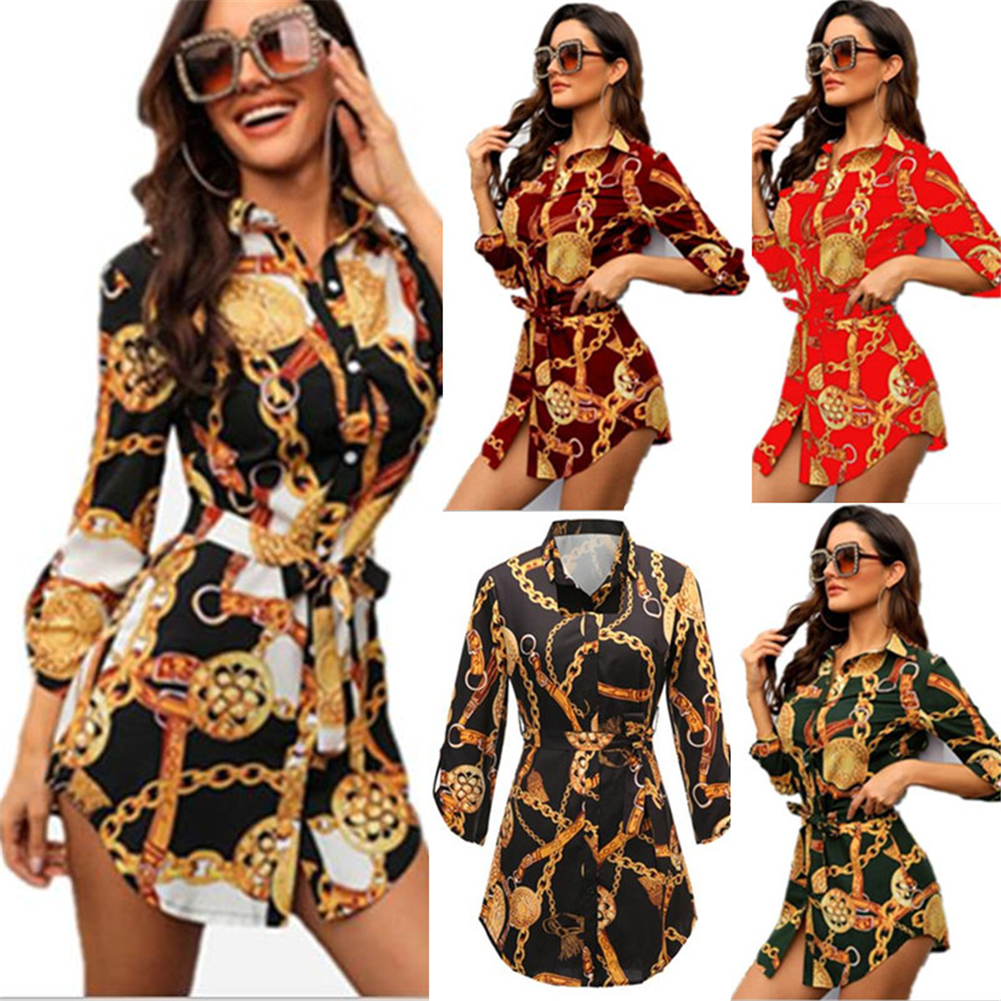 Women's Casual Printed Dresses Loose Long Sleeve Lapel Cardigan T-shirt Dress Fashion Ladies Spring Gold Chain Print Skirt Plus Size Wo, Black;gray
Women's Casual Printed Dresses Loose Long Sleeve Lapel Cardigan T-shirt Dress Fashion Ladies Spring Gold Chain Print Skirt Plus Size Wo, Black;gray