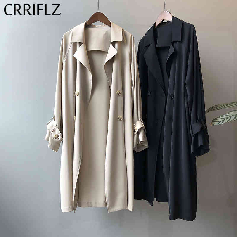Spring Long Loose Trench Coat Women Casual Single Breasted Outwear CRRIFLZ 210520, Black
Spring Long Loose Trench Coat Women Casual Single Breasted Outwear CRRIFLZ 210520, Black