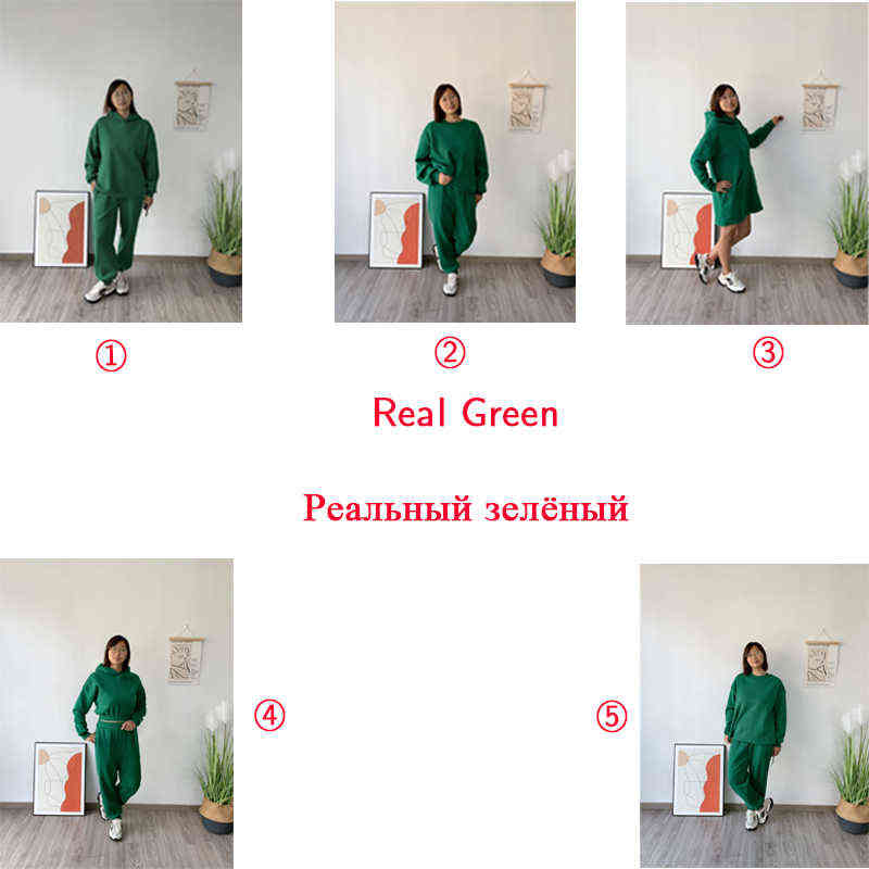 Toppies Autumn Winter women fashion long sleeve Fleece Hooded Sweatshirts + Fleece warm pants Solid color Sportswear 211108