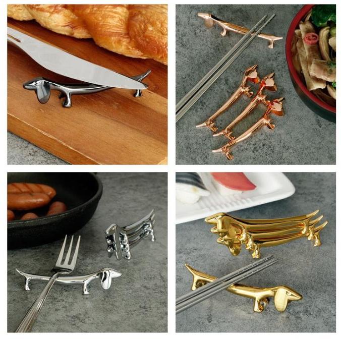 100pcs Creative Dachshund Style Chopsticks Rest 4 Colors Zinc Alloy Cutlery Holder Hotel Restaurant Dog Chopsticks Rack
