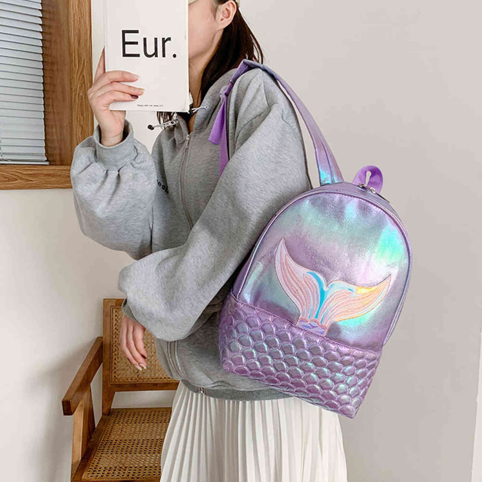 2020 New Women Girl Sequin Backpack School Travel Shoulder Rucksack Bag Mermaid Schoolbag Y1105