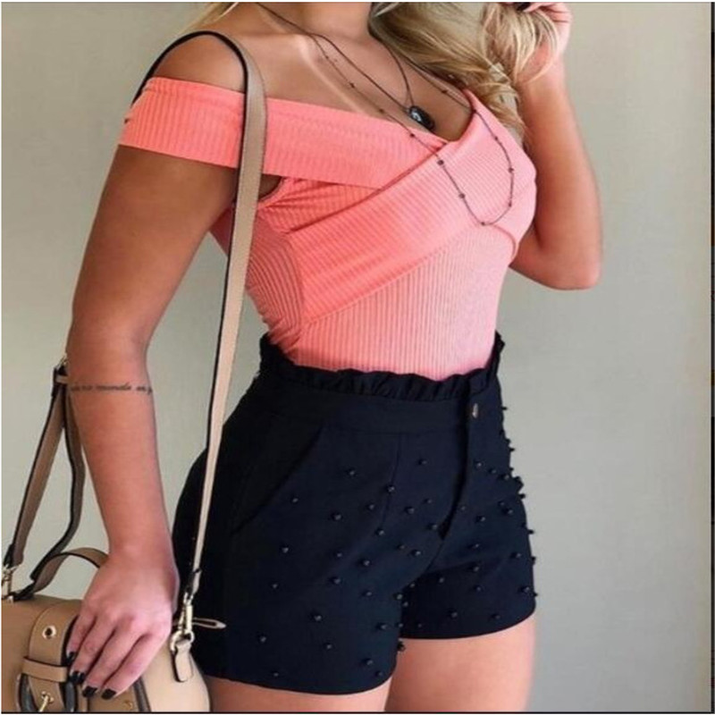 Women Shorts Summer Black High Waist Jeans Plus Size Casual Pearls pants Sexy Elastic Demin 210428