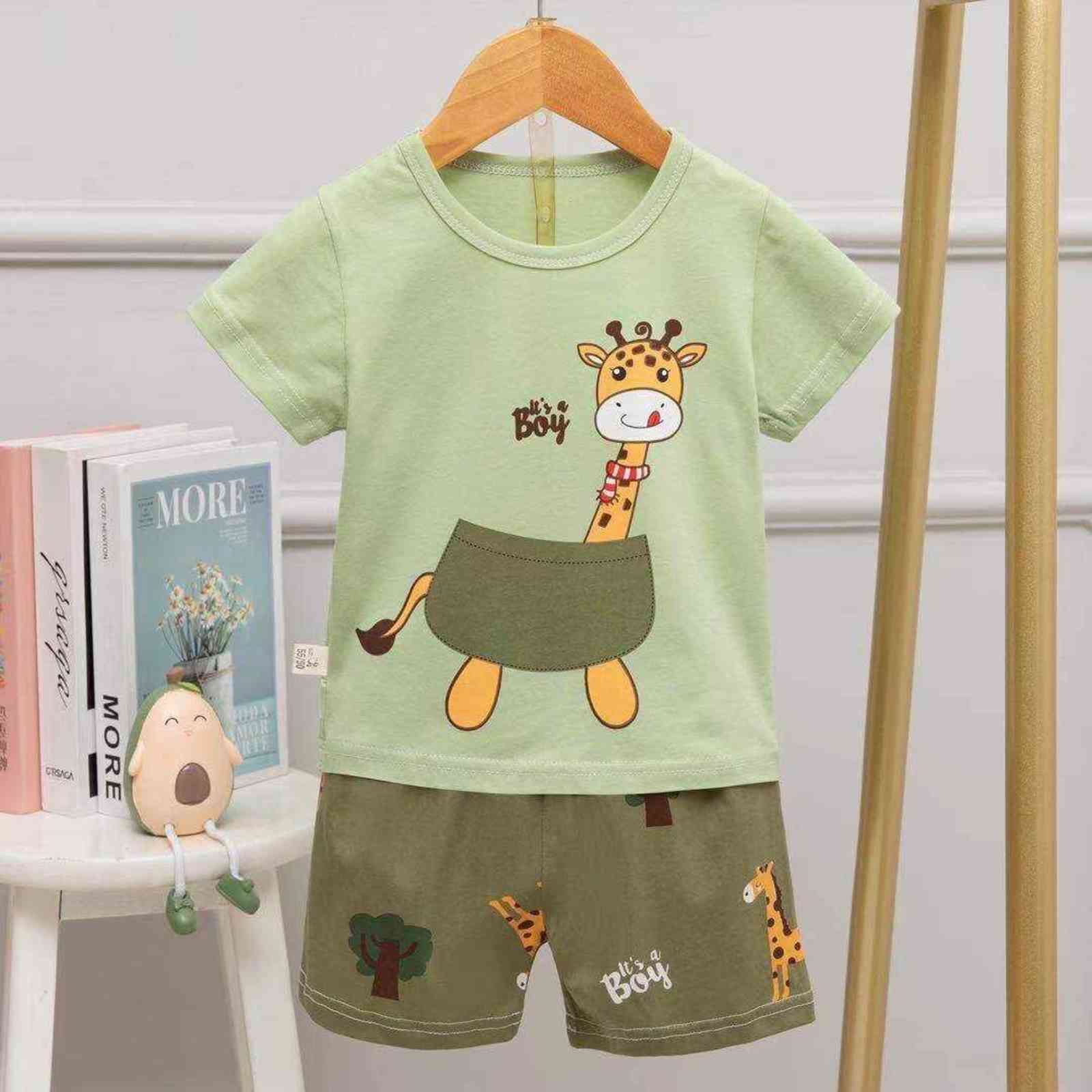 Summer Cute cartoon Pyjamas Suit Unicorn Sleeping Clothes For Kids Short Sleeve Pajama Set Dinosaur Costume Boy Casual Wear 211130