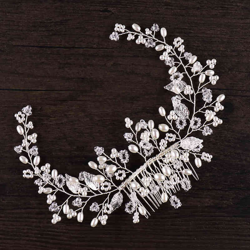 Wedding Hair Jewelry Accessories Tuan Ming Headdress Silver Handmade Leaf Comb Pearl Dress Bride