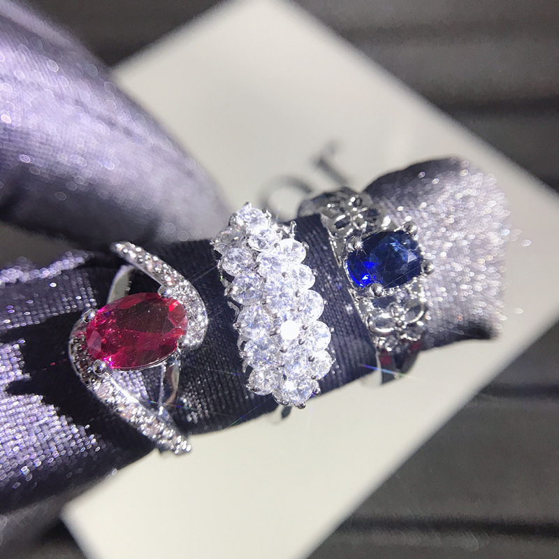 Micro Inlaid Semi-Precious Stone Rings Colored Zirconium Ring Real Gold Plated Without Fading Fashion 925 Mixed Batch Female