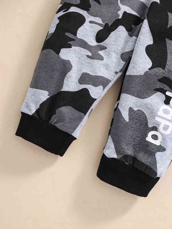 Baby Camo And Slogan Graphic Hoodie & Sweatpants SHE