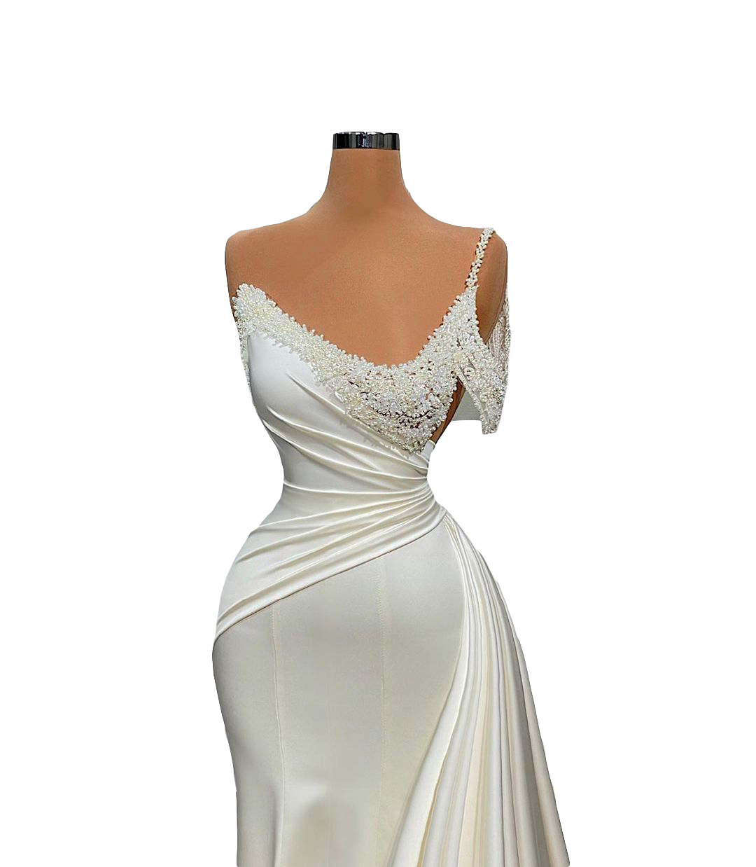 Classic Mermaid Formal Prom Dresses With One-shouder Strapless Pearl Evening Dress Chic Tiered Party Gowns Custom Made Satin Robe de mariée