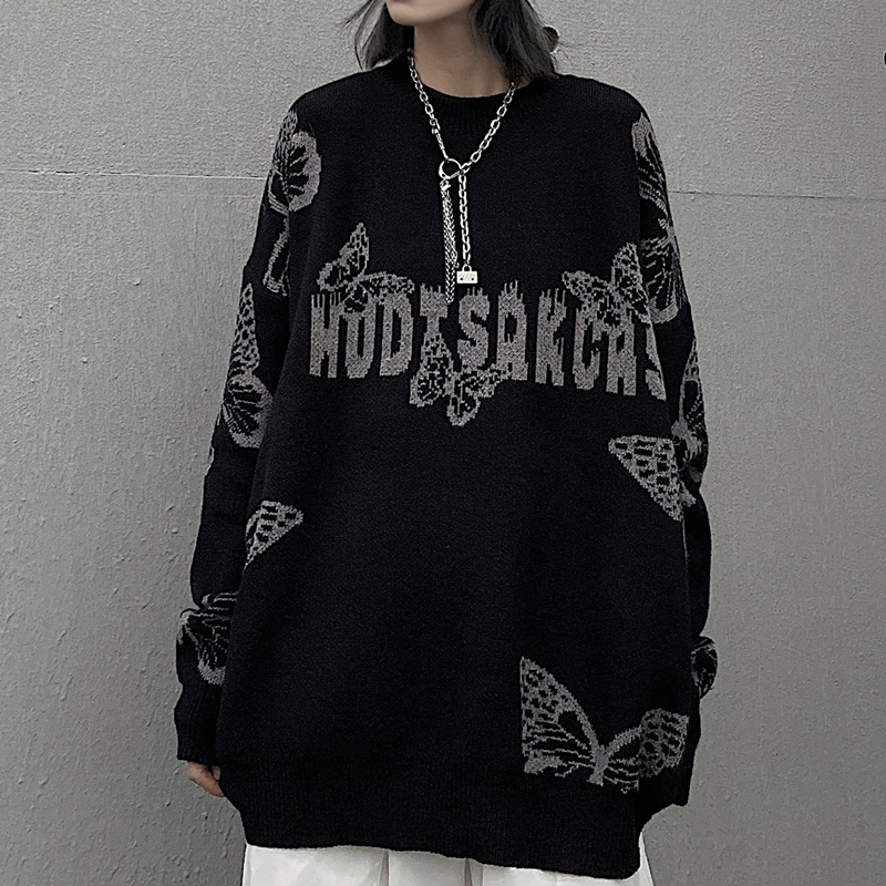 harajuku gothic butterfly jacquard oversized sweater black o neck knitted sweater for women and man 2021 new loose streetwear
harajuku gothic butterfly jacquard oversized sweater black o neck knitted sweater for women and man 2021 new loose streetwear