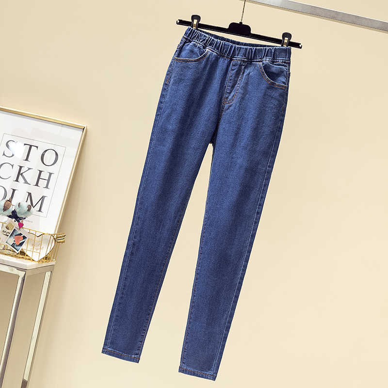 Plus Size 5XL 6XL Women's Elastic High Waist Skinny Jeans Fashion Casual Women Black Blue Mom Stretch Denim Pants 210922