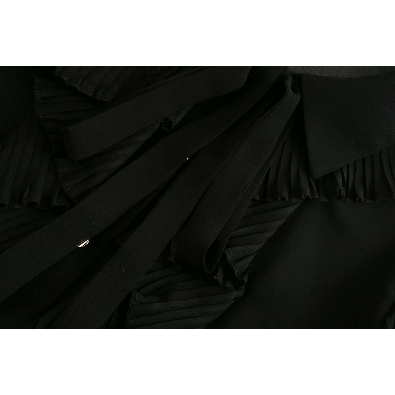 Elegant Women Chiffon Pleated Shirts Fashion Ladies Lantern Sleeve Tops Sweet Female Chic Bow Cascading Ruffles Blouse 210430