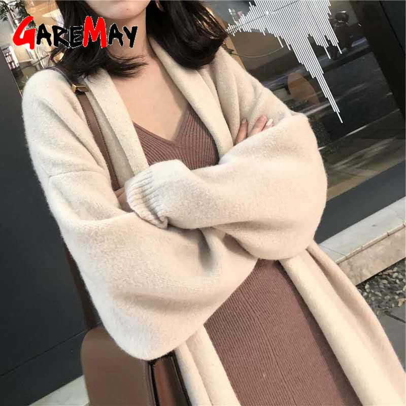 Women Long Cardigans Sweaters Knitting Female Streetwear Sleeve Oversize Ladies Loose Knitted Cardigan Coat for 210428