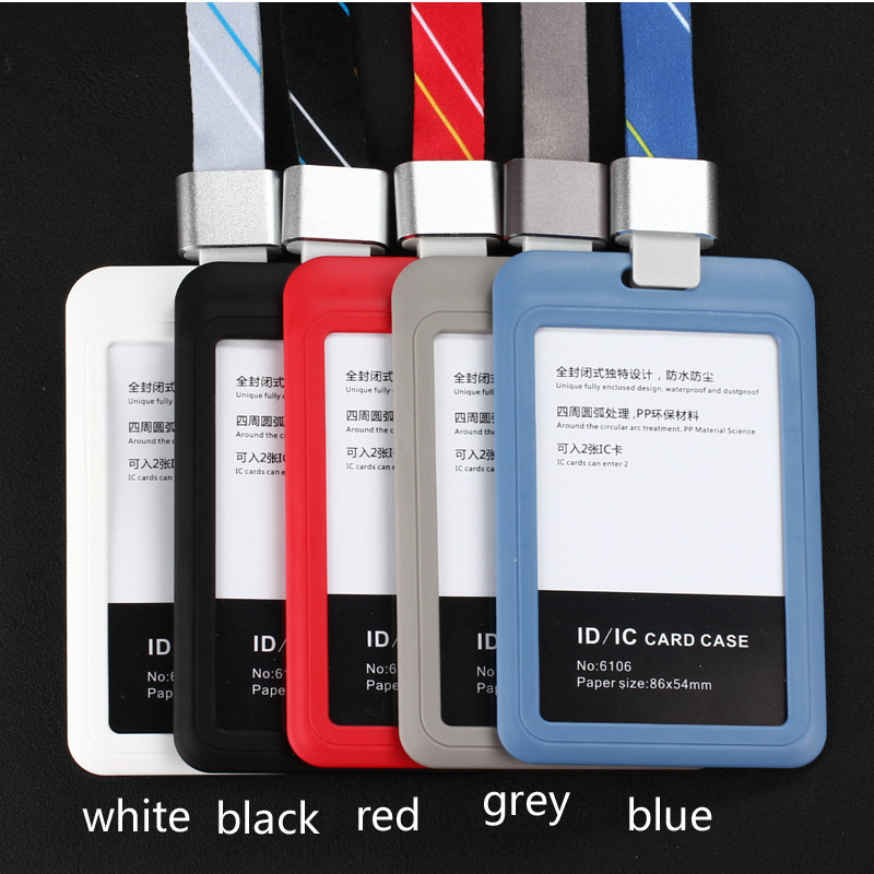 Holder Id Badge ID IC Card Badge Holder Cover Plastic Pocket Work Card With Polyester Lanyard Chest Name Tag Suspension Neck Badge Case