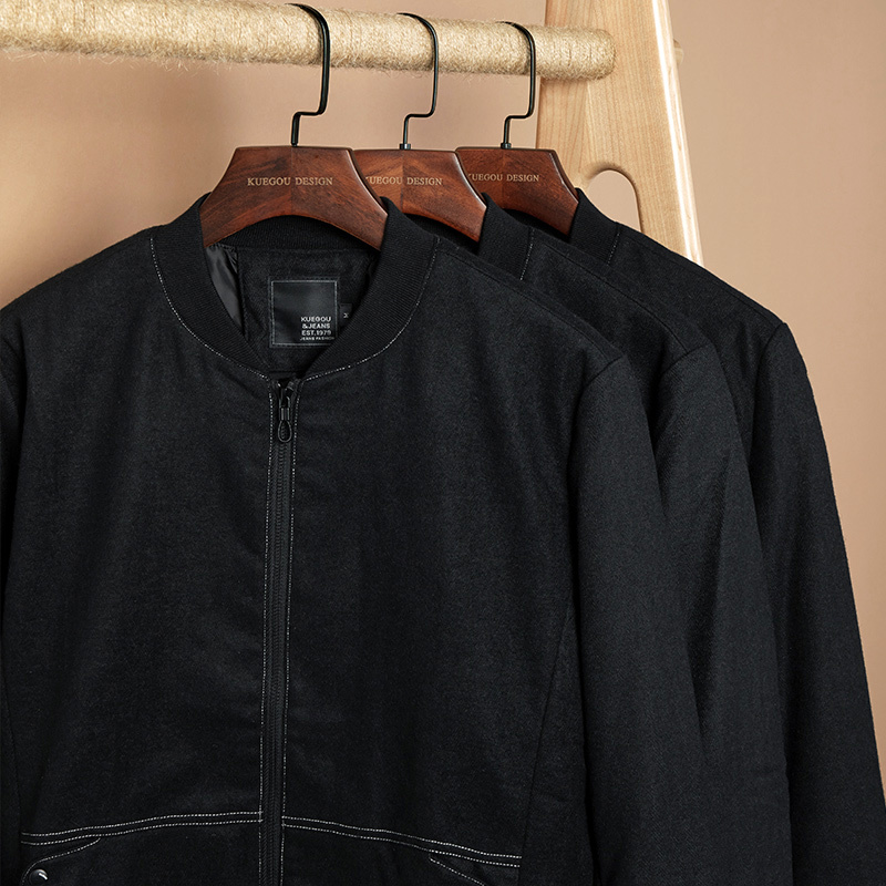 KUEGOU Autumn Men's jacket Slim Black Men Bomber Cardigan Jacket Fashion Contracted Leisure Baseball Zipper Top UW-0762 210524