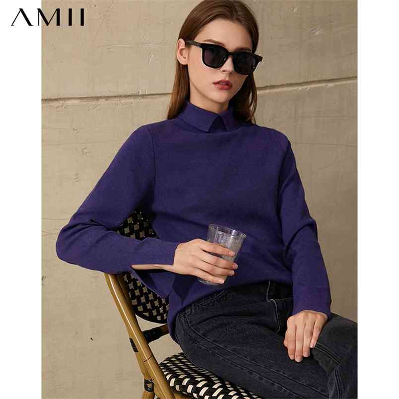 Minimalism Spring Autumn Women's Sweater Causal Solid Turn-down Collar Women Knirtted Shirt Female Pullover Tops 12030425 210527