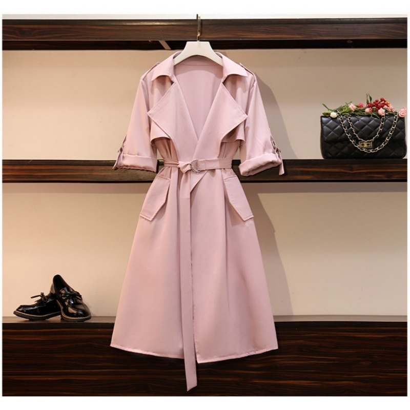 Trench Autumn Women's Windbreaker Coat Slim Solid Color Turn-down Collar Belt Long Sleeve Casual Ladies 210514