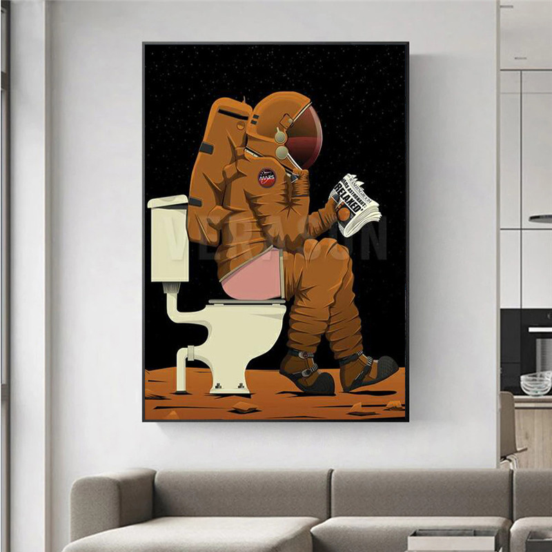 Animation Funny Astronaut Canvas Painting Wall Art Posters And Prints Wall Pictures For Toilet Bathroom Home Wall Decor Cuadros