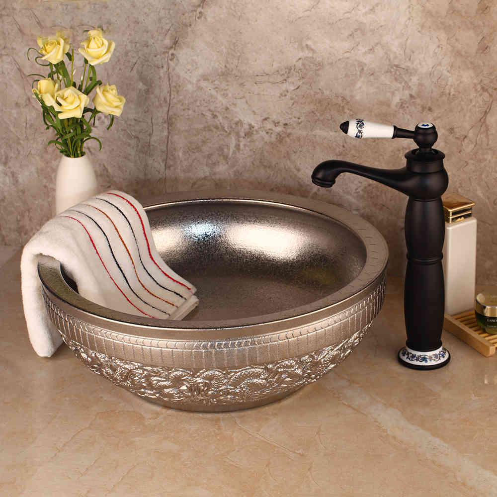 Bathroom Sink Faucets Sier Bowl Ceramic Washbasin Set Hand Paint Lavatory Bath Basin Combine & Brass Black Orb Faucet Mixer Tap 9e
Bathroom Sink Faucets Sier Bowl Ceramic Washbasin Set Hand Paint Lavatory Bath Basin Combine & Brass Black Orb Faucet Mixer Tap 9e