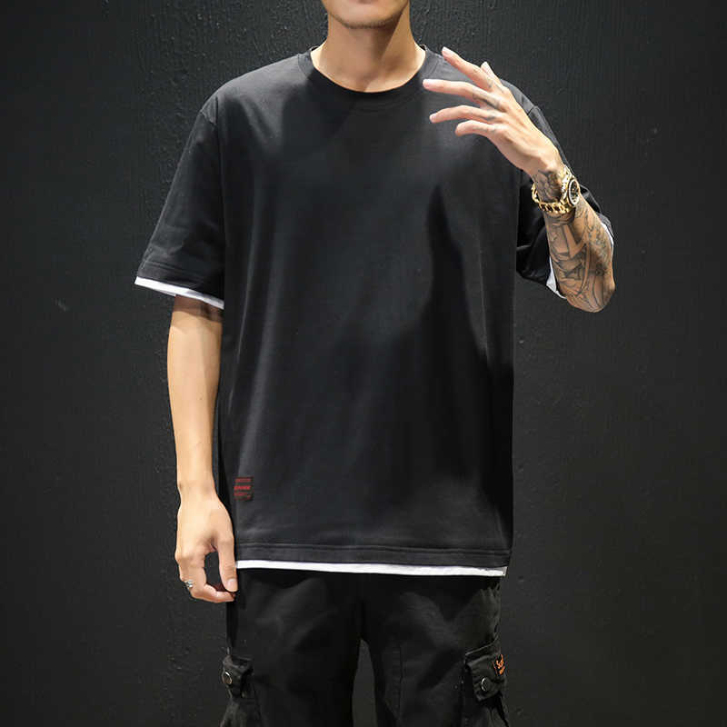 Summer Men's T Shirt Fashion Pathchwork Short Sleeve Mens Clothing rend Slim Fit Casual O Neck op ees Men M-5XL 210629