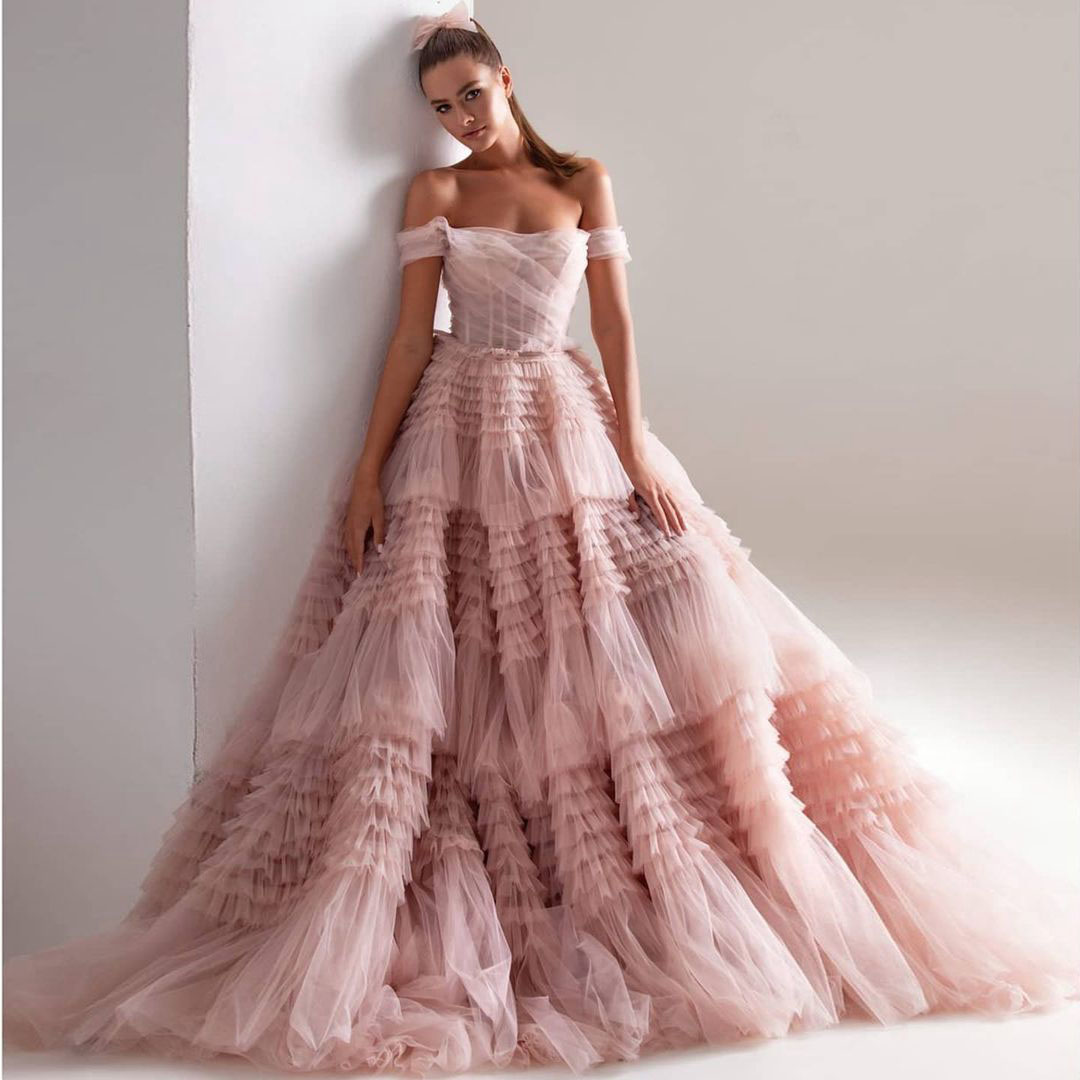 New Layered Puffy Tulle Sequins Dress Sexy Off Shoulder or Length Graduation Gowns Custom Made Party Dresses