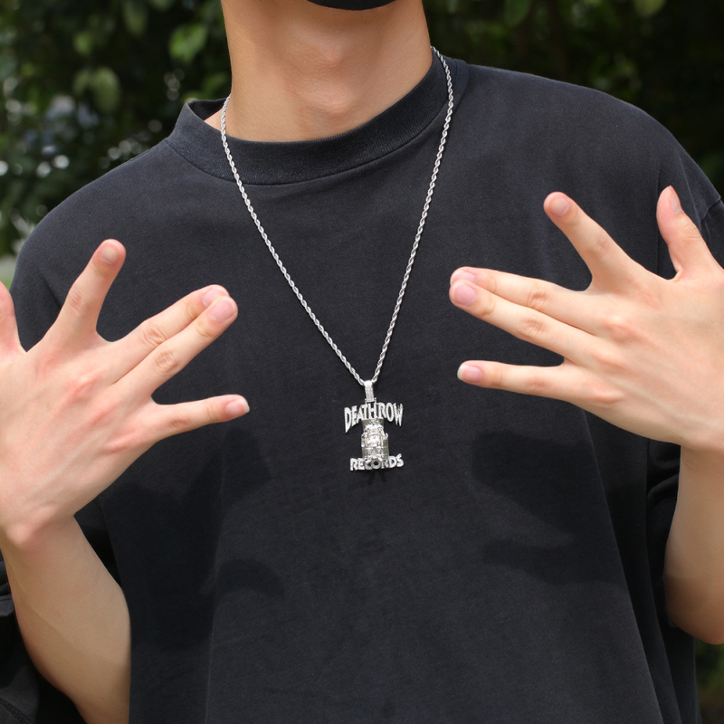 New Fashion Hip Hop CZ Micro Pave DEATHROW Pendant Necklace Stainless Steel Chain Necklaces Rapper Style Jewelry